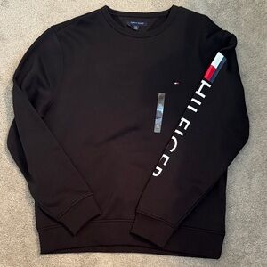 Tommy Hilfiger Men’s Black Crewneck with Sleeve Logo